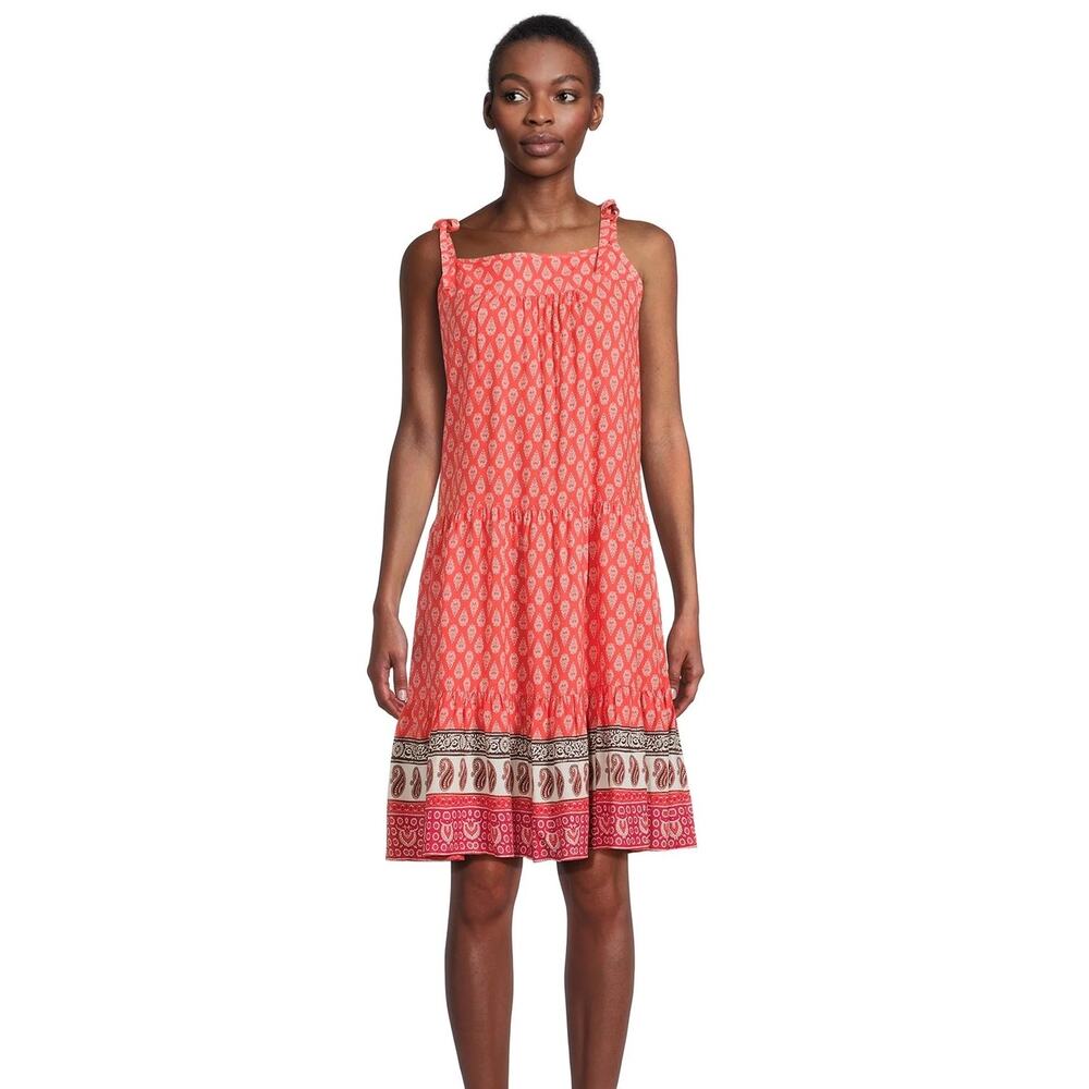 Beach‎ Lunch Lounge Womens Medium Skylar Tie Shoulder Dress Coral Multi Paisley